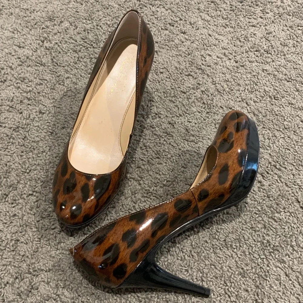 Marc Fisher patent leather animal print heels